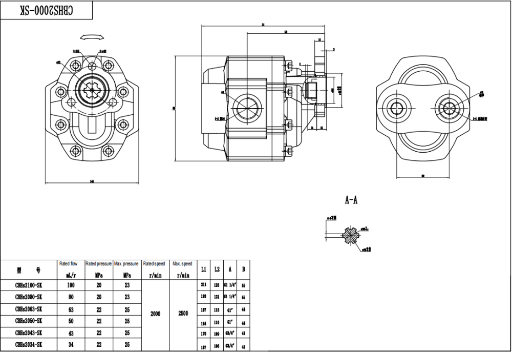 CBHST1-UNI-63 63 cc/vòng Bơm bánh răng thủy lực drawing image