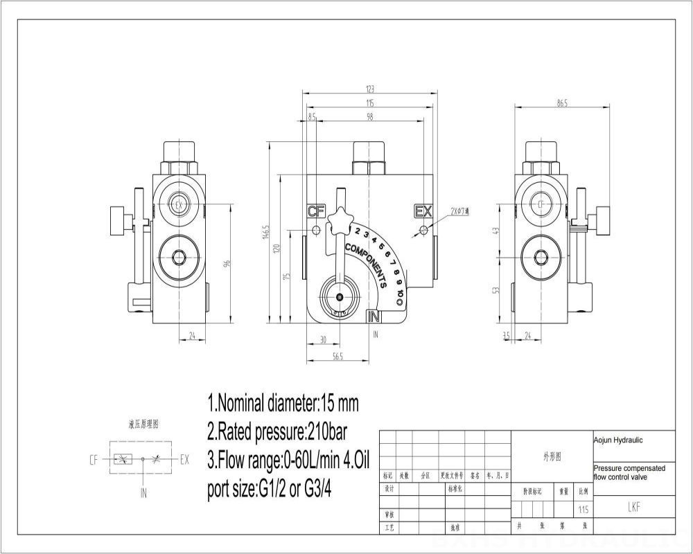 LKF60 Điều khiển thủ công Xy lanh 1 Van điều khiển lưu lượng drawing image