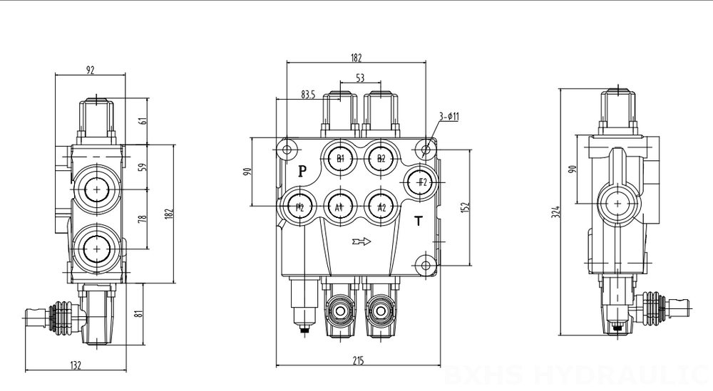 P120 Điều khiển thủ công Xy lanh 2 Van định hướng khối liền drawing image