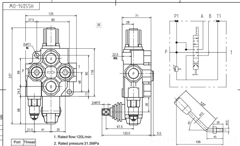 SD14 Điều khiển thủ công Xy lanh 1 Van định hướng khối liền drawing image