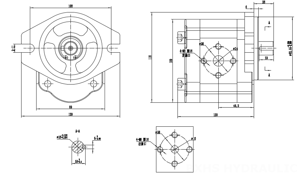 CBHS-FL304 4 cc/vòng Bơm bánh răng thủy lực drawing image