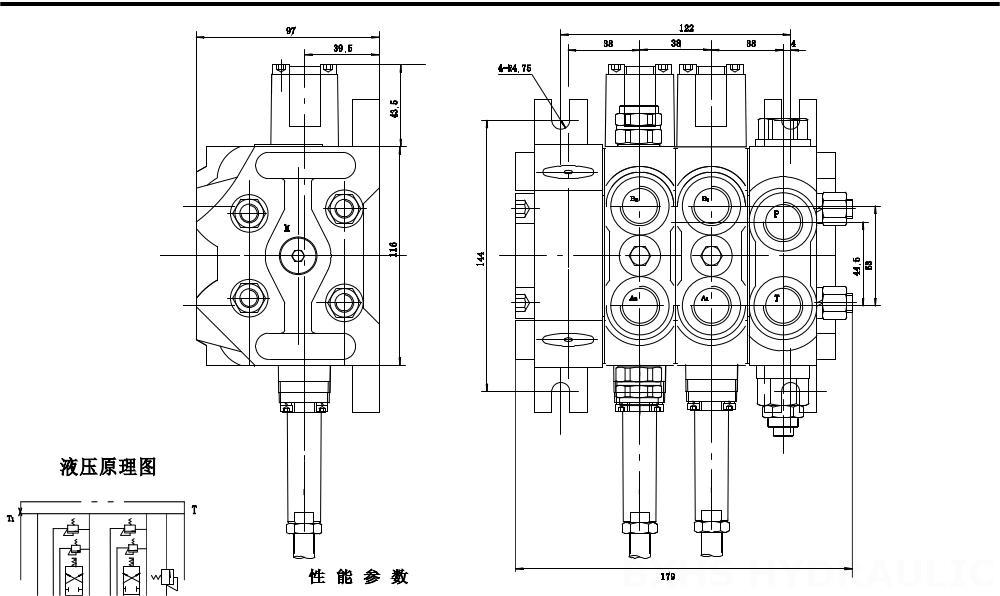 DCV60 Cáp Xy lanh 3 Van định hướng phân đoạn drawing image