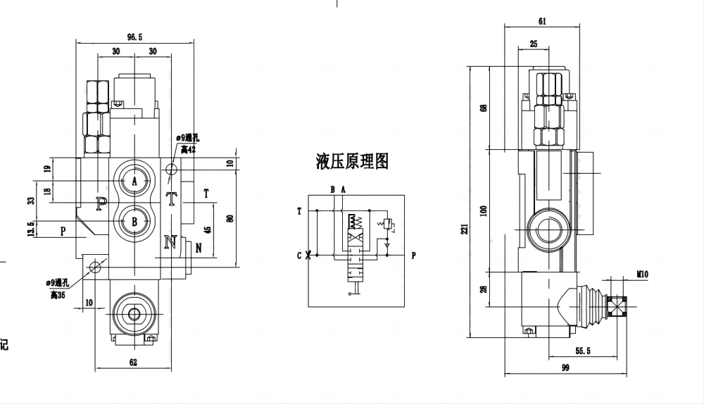 P40-G12-G38-OTW Điều khiển thủ công Xy lanh 1 Van định hướng khối liền drawing image