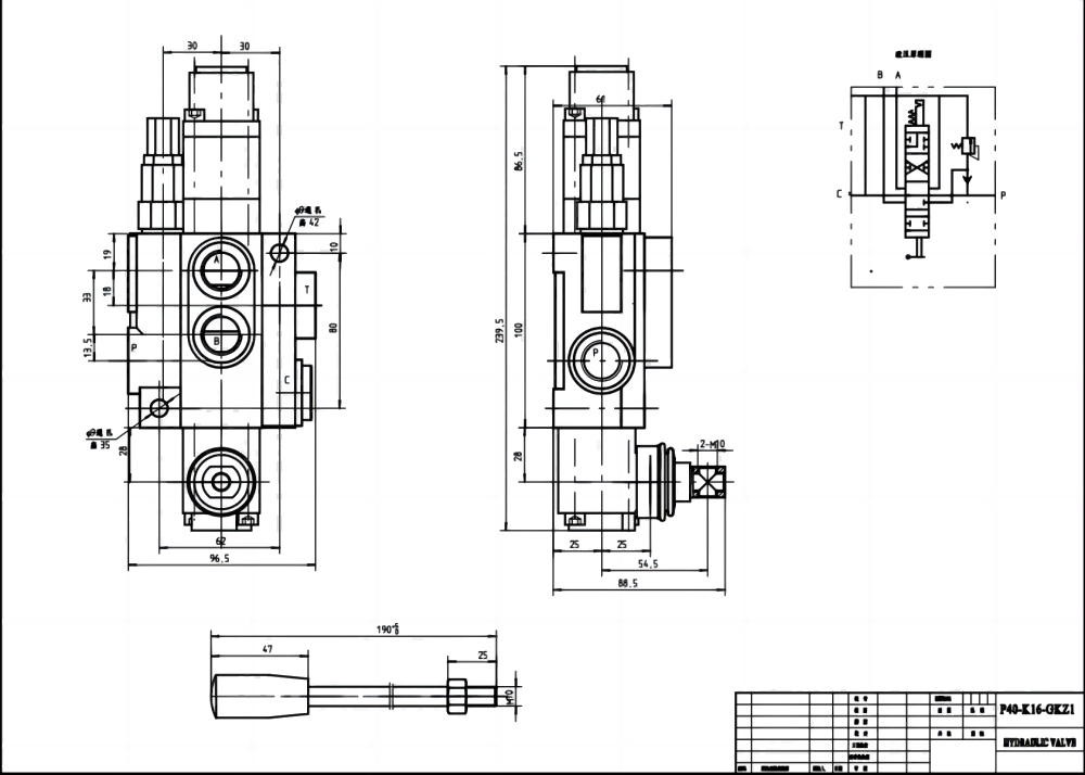 P40-QTW1 Điều khiển thủ công Xy lanh 1 Van định hướng khối liền drawing image