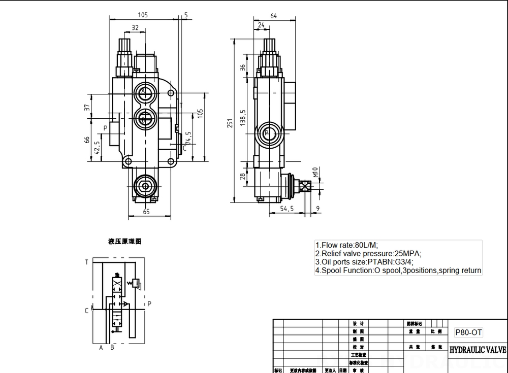 P80-G12-G34 Điều khiển thủ công Xy lanh 1 Van định hướng khối liền drawing image