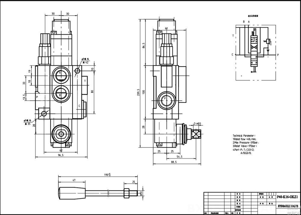 P80-G12-1OW Điều khiển thủ công Xy lanh 1 Van định hướng khối liền drawing image