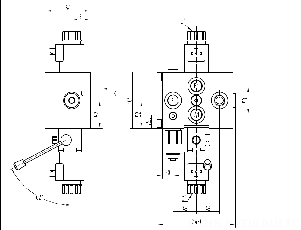 DCV58 Biến áp Xy lanh 1 Van định hướng phân đoạn drawing image