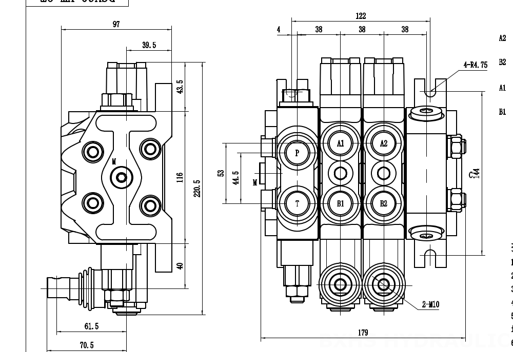 DCV60-Double control Điều khiển thủ công Xy lanh 2 Van định hướng phân đoạn drawing image