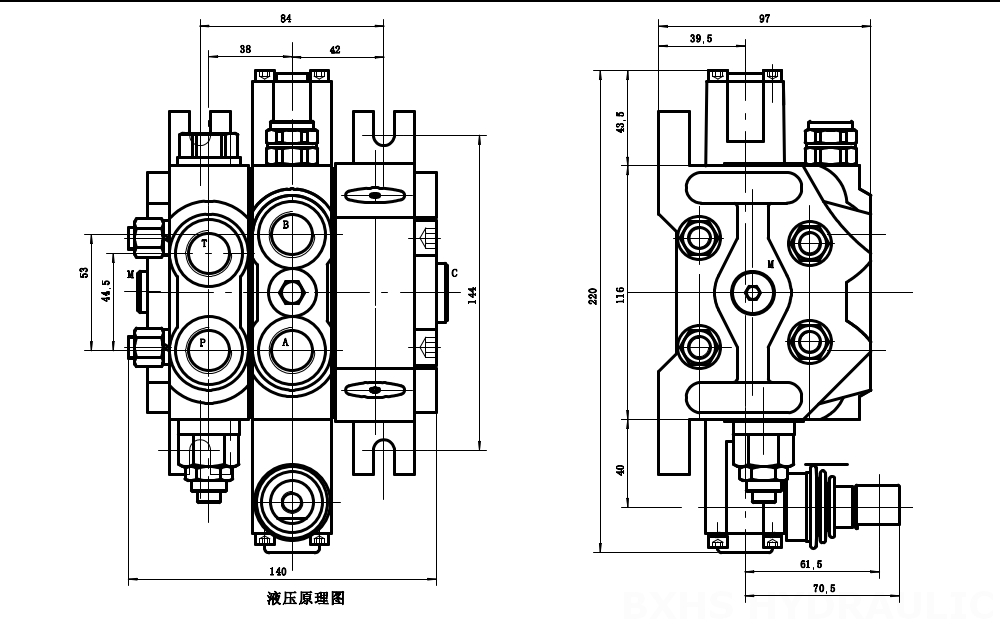 DCV60-G34 Thủy lực Xy lanh 1 Van định hướng phân đoạn drawing image