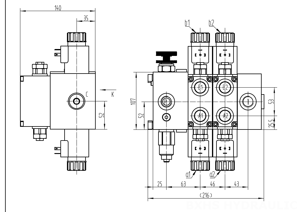 DCV58F Biến áp Xy lanh 2 Van định hướng phân đoạn drawing image