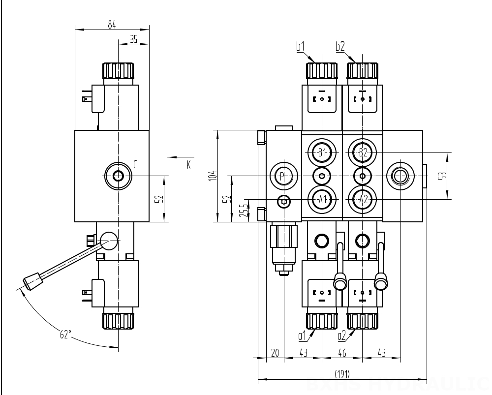 DCV58 Biến áp Xy lanh 2 Van định hướng phân đoạn drawing image