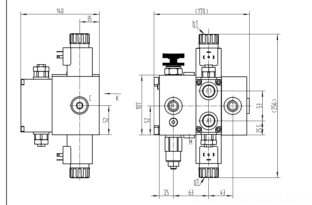 DCV58F Biến áp Xy lanh 1 Van định hướng phân đoạn drawing image