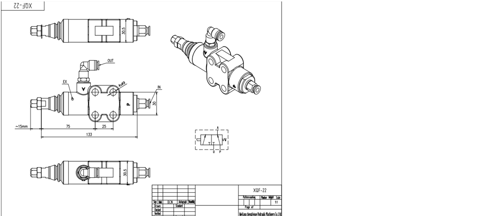 XQF-22A Khí nén Xy lanh 1 Van định hướng khối liền drawing image