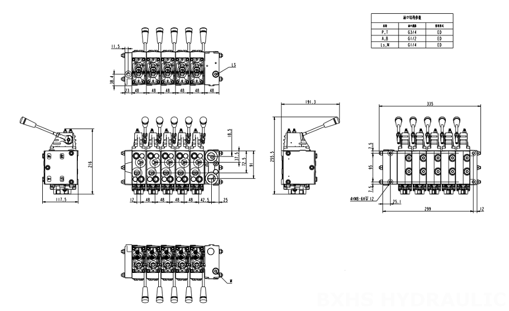 HSDSL Tỷ lệ điện và thủ công Xy lanh 6 Van điều khiển tỷ lệ drawing image