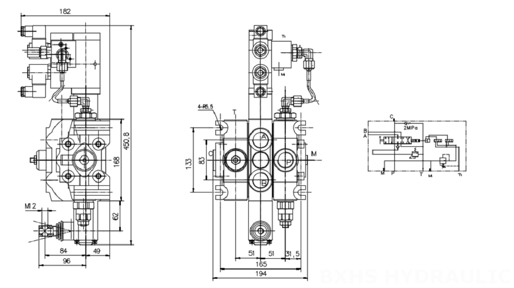 DCV200 Điện khí-thủy lực Xy lanh 1 Van định hướng phân đoạn drawing image