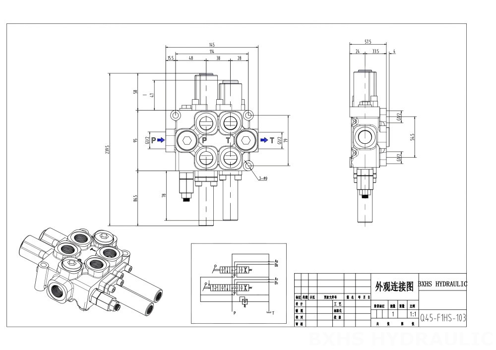 Q45 Điều khiển thủ công Xy lanh 2 Van định hướng khối liền drawing image