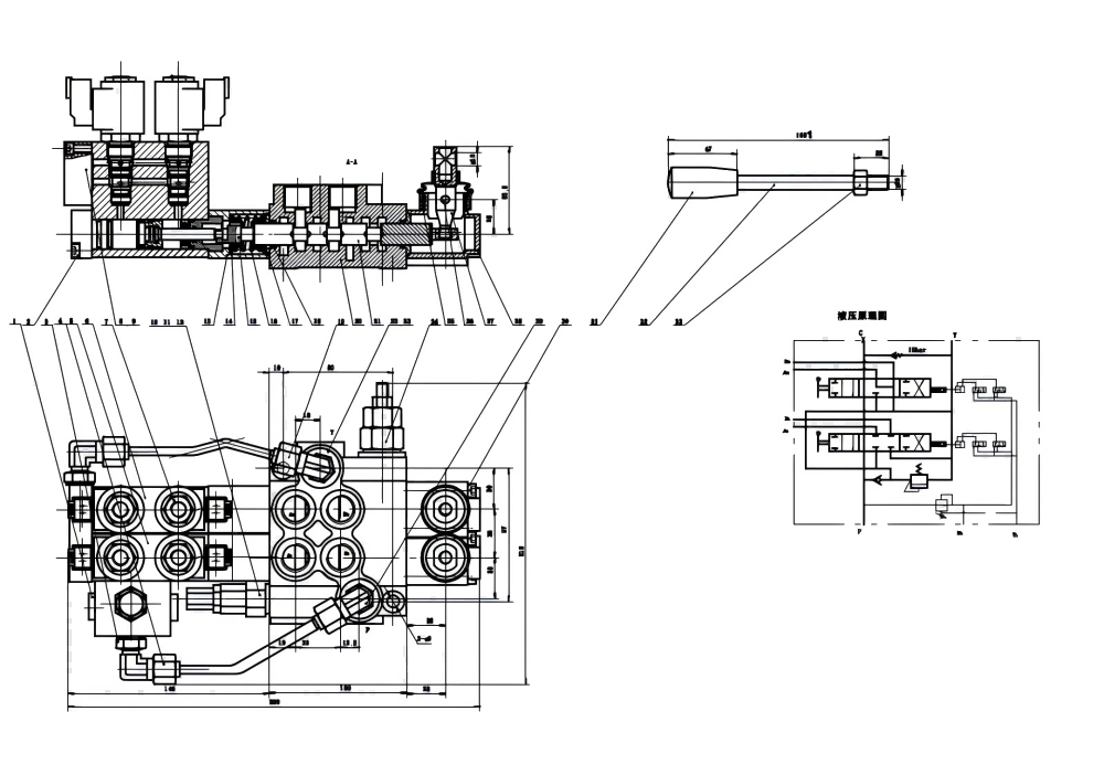 P40 Điện khí-thủy lực Xy lanh 2 Van định hướng khối liền drawing image