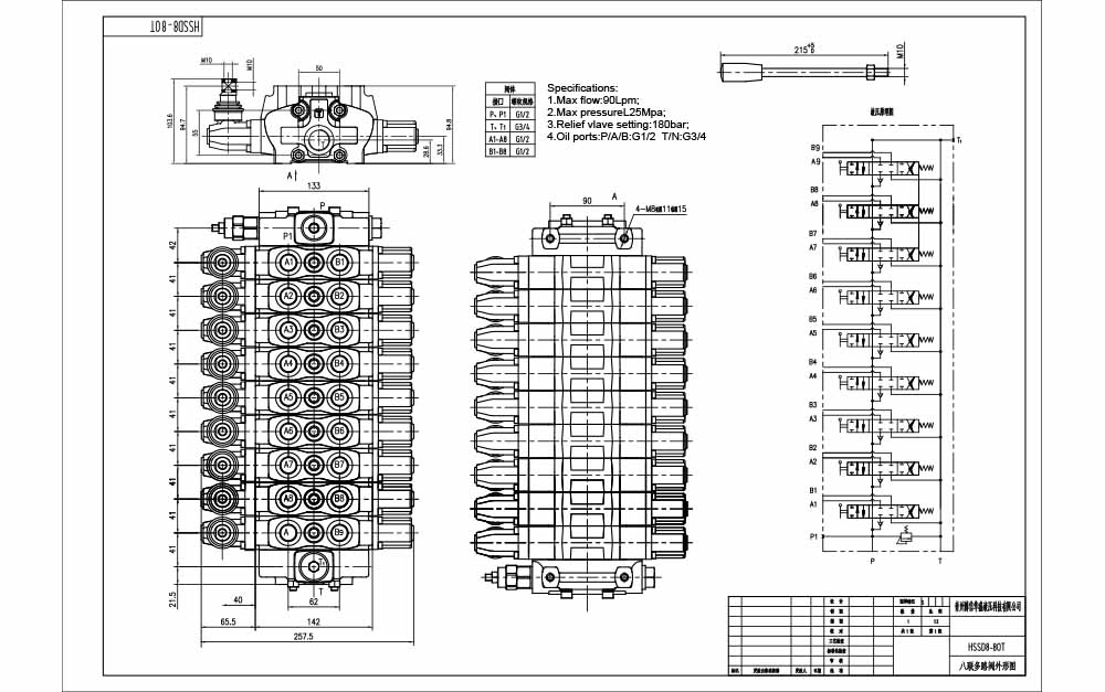 SD8 Điều khiển thủ công Xy lanh 9 Van định hướng phân đoạn drawing image