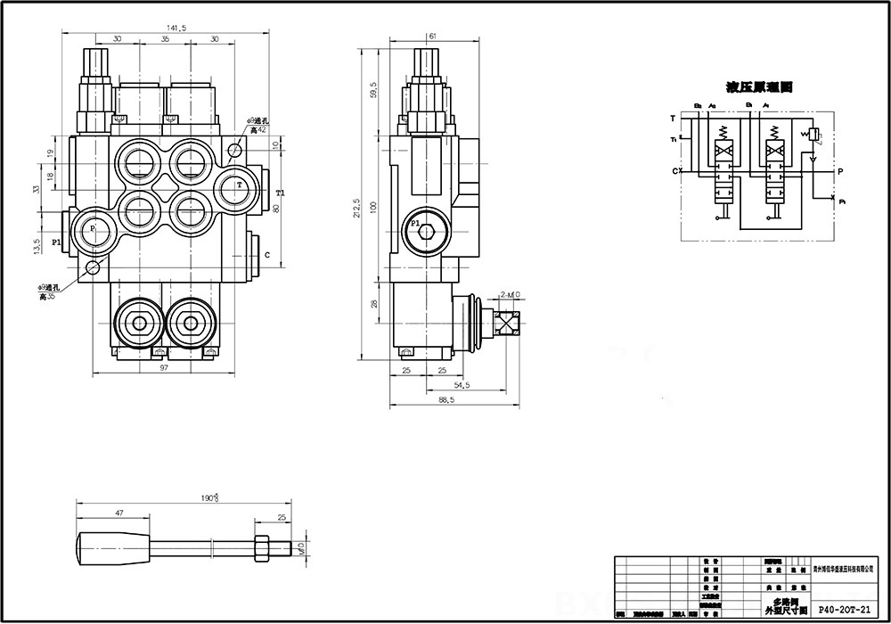 P40A Điều khiển thủ công Xy lanh 2 Van định hướng khối liền drawing image