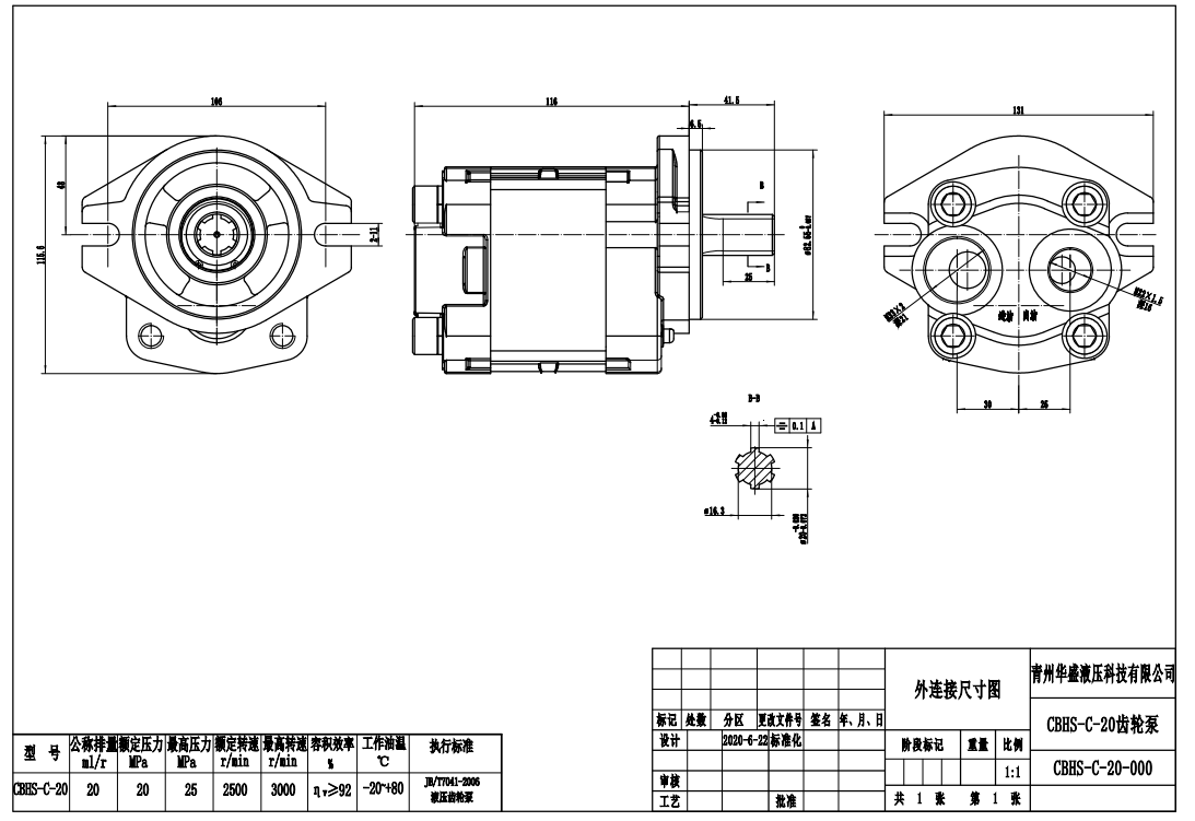 CBHS-C20 20 cc/vòng Bơm bánh răng thủy lực drawing image