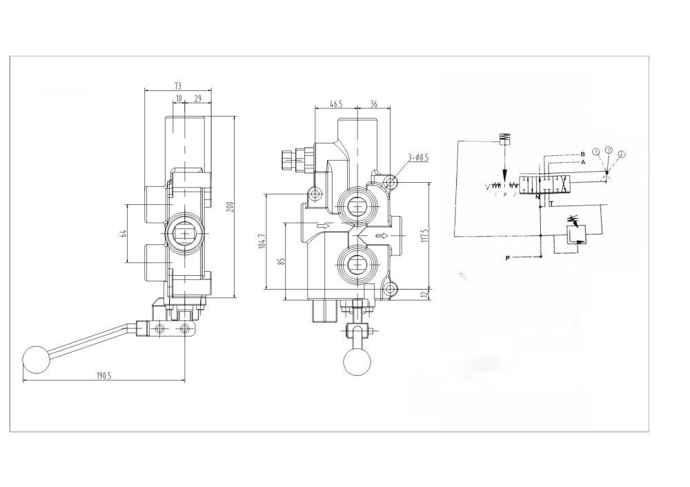 P81 Điều khiển thủ công Xy lanh 1 Van phân chia gỗ drawing image