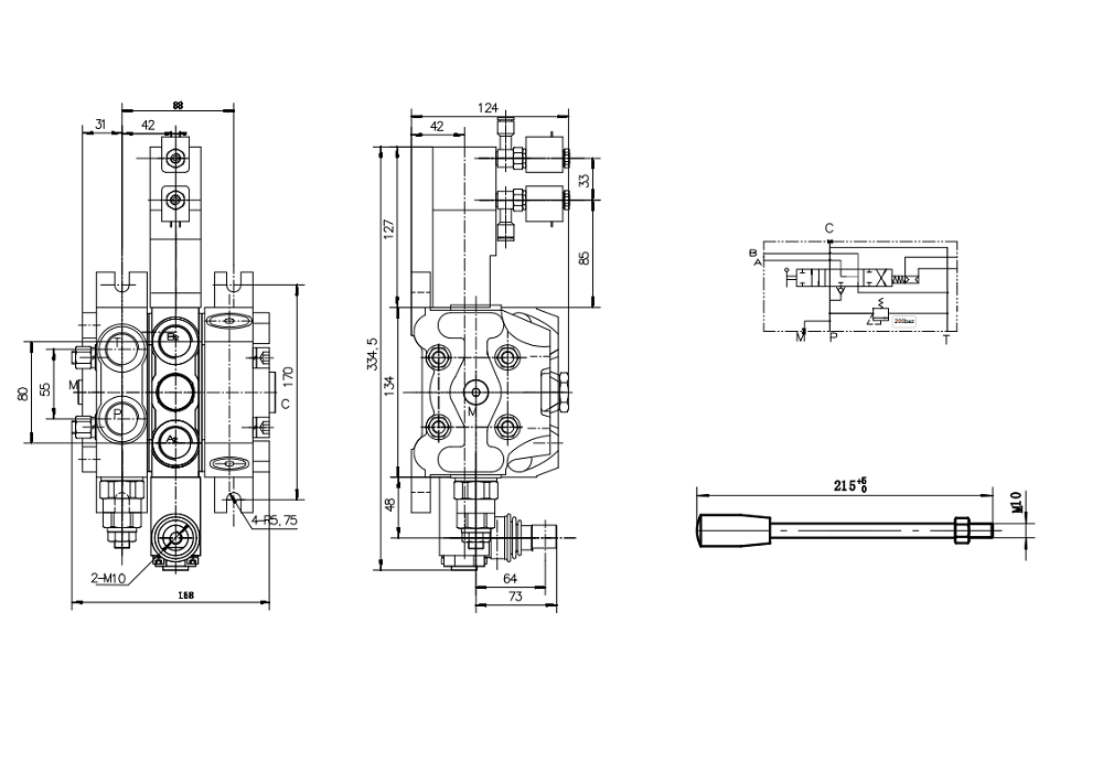 DCV100 Khí nén Xy lanh 1 Van định hướng phân đoạn drawing image