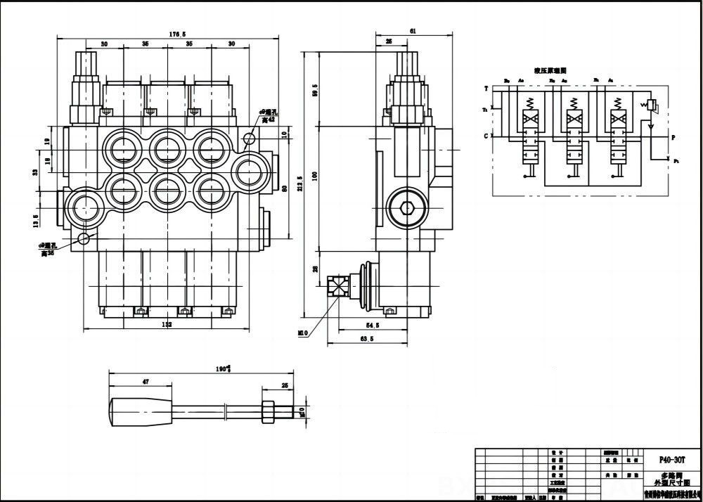 P40-G12-G38 Điều khiển thủ công Xy lanh 3 Van định hướng khối liền drawing image