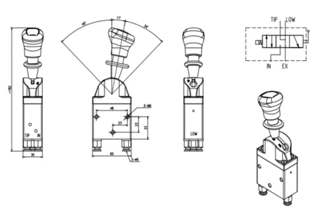 BKQF34B-C Khí nén Xy lanh 1 Van điều khiển khí nén drawing image