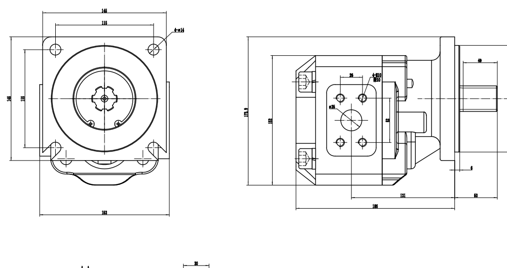 JHP2063 63 cc/vòng Bơm bánh răng thủy lực drawing image