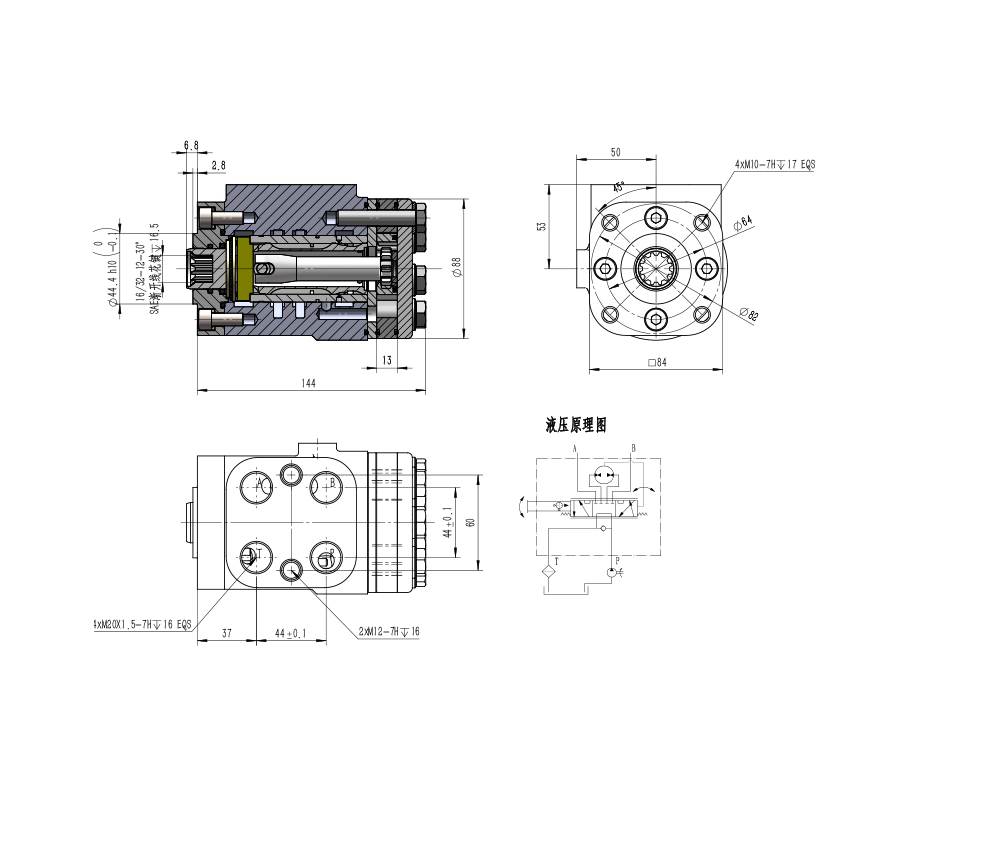 BZZ1-E100B 100 ml/vòng 7.5 L/phút Bộ lái drawing image
