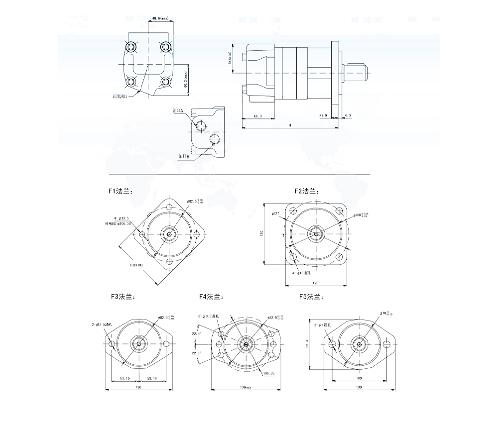 Động cơ thủy lực BM5_Cycloid 80 cc/vòng 75 L/phút Động cơ thủy lực drawing image