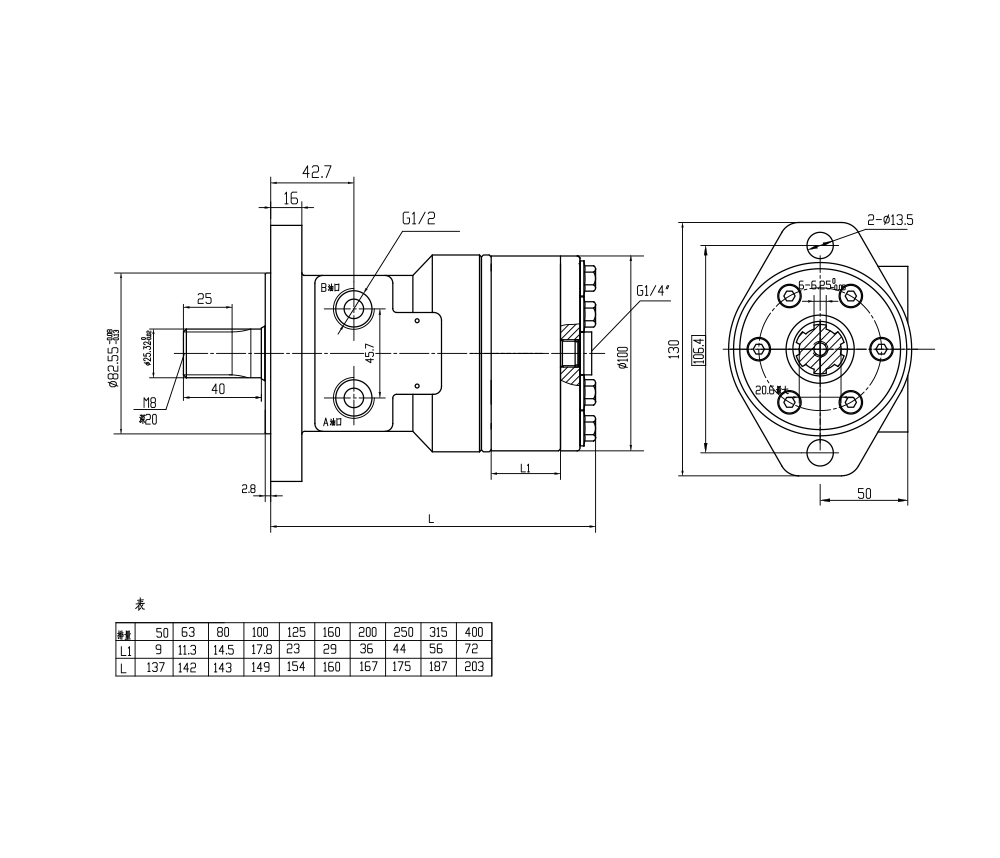 Động cơ thủy lực BMR_Cycloid-2 63 cc/vòng 53 L/phút Động cơ thủy lực drawing image