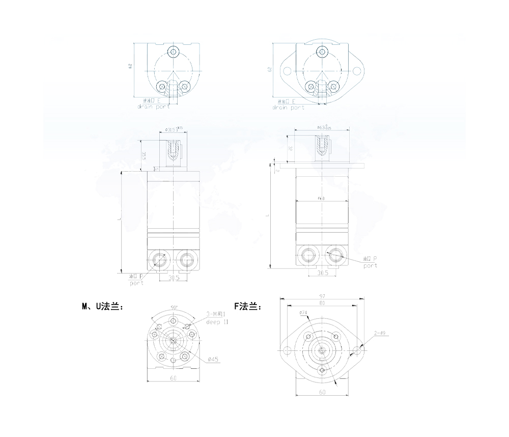 Động cơ thủy lực BMM_Cycloid 8 cc/vòng 14 L/phút Động cơ thủy lực drawing image
