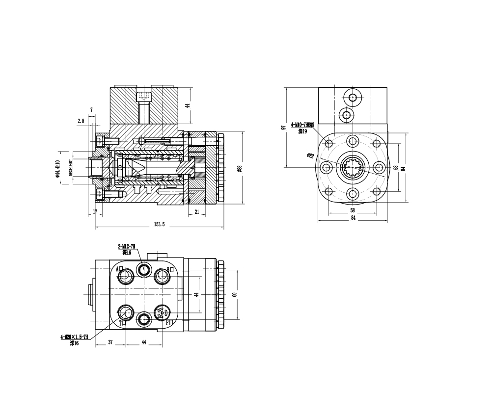 BZZ1-E160B 160 ml/vòng 12 L/phút Bộ lái drawing image