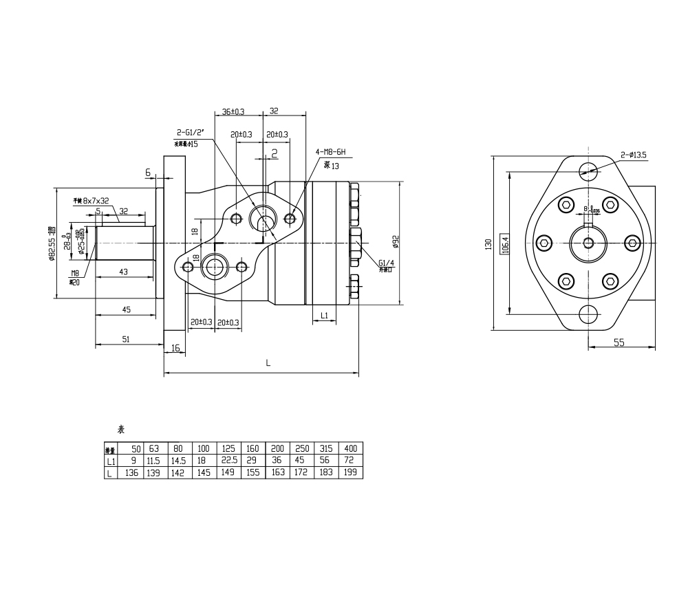 Động cơ thủy lực BMP_Cycloid 50 cc/vòng 38 L/phút Động cơ thủy lực drawing image