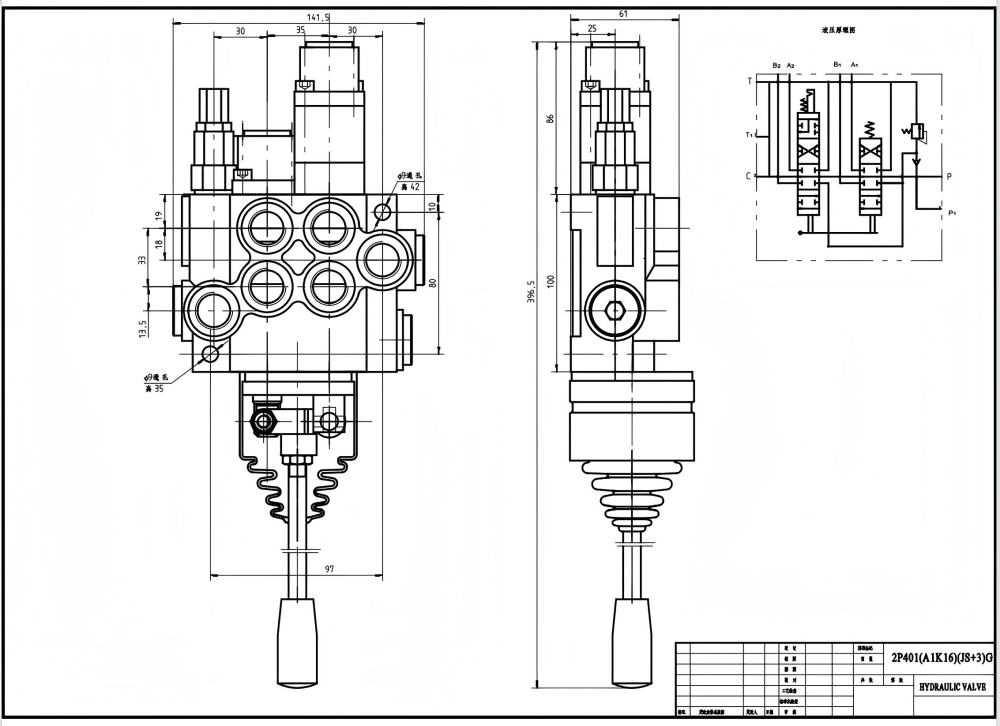 P40-G12-G38-OT-QTW1 Thủ công và tay điều khiển Xy lanh 2 Van điều hướng Monoblock drawing image