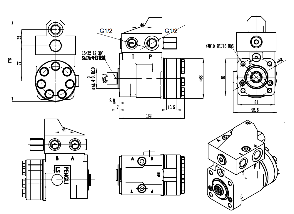 101S-5T-100-PV80 100 ml/vòng 10 L/phút Bộ lái drawing image