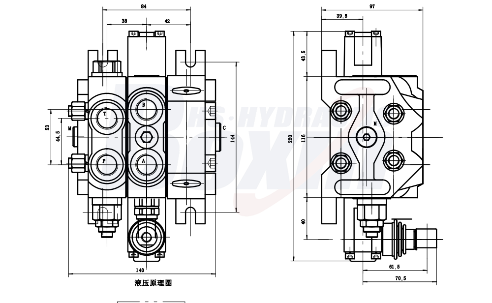 DCV60-JZTAW-J Điều khiển thủ công 1 ống Van định hướng phân đoạn drawing image