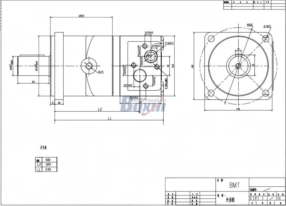 BMT400 400 cc/vòng 125 lít/phút Mô tơ thủy lực drawing image