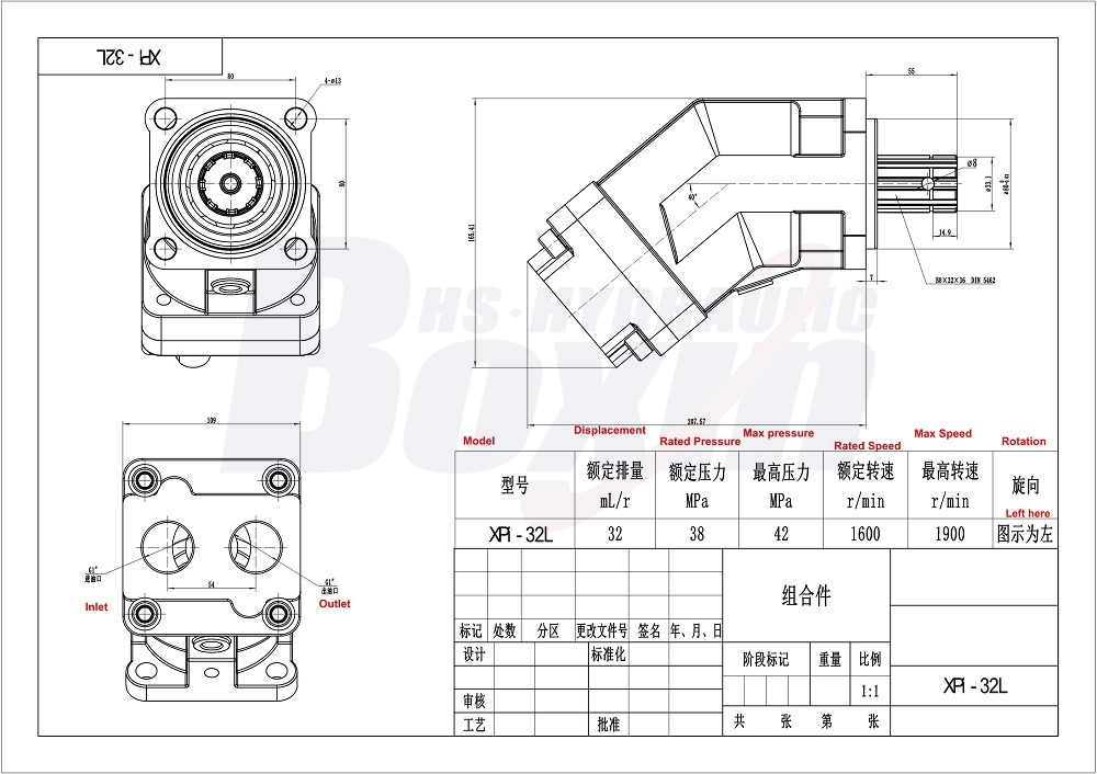 Professional XPi-32L 32 cc/rev Hydraulic Piston Pump for Construction Equipment drawing image